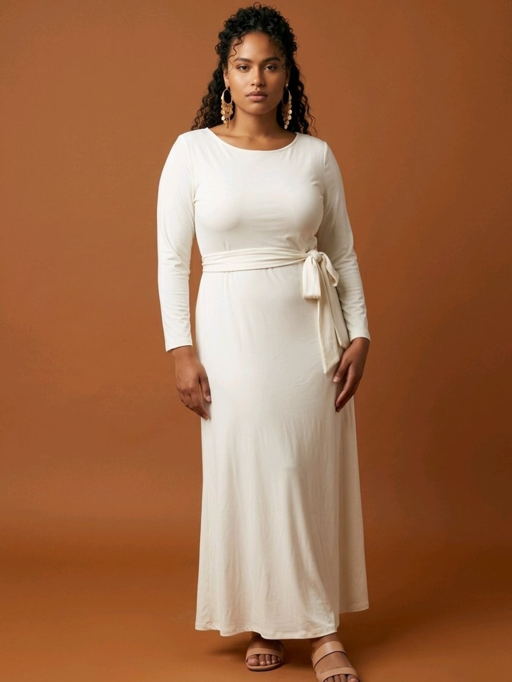 Amazon Essentials Women's Ivory Long Sleeve Maxi Dress with Pockets | Size 2X